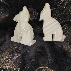 Vintage Carved Set Of 2 White Onyx Stone Scottie Dog Terrier Figurine 3.5"